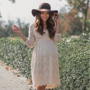 NWT Beige lace overlay wrap maternity dress